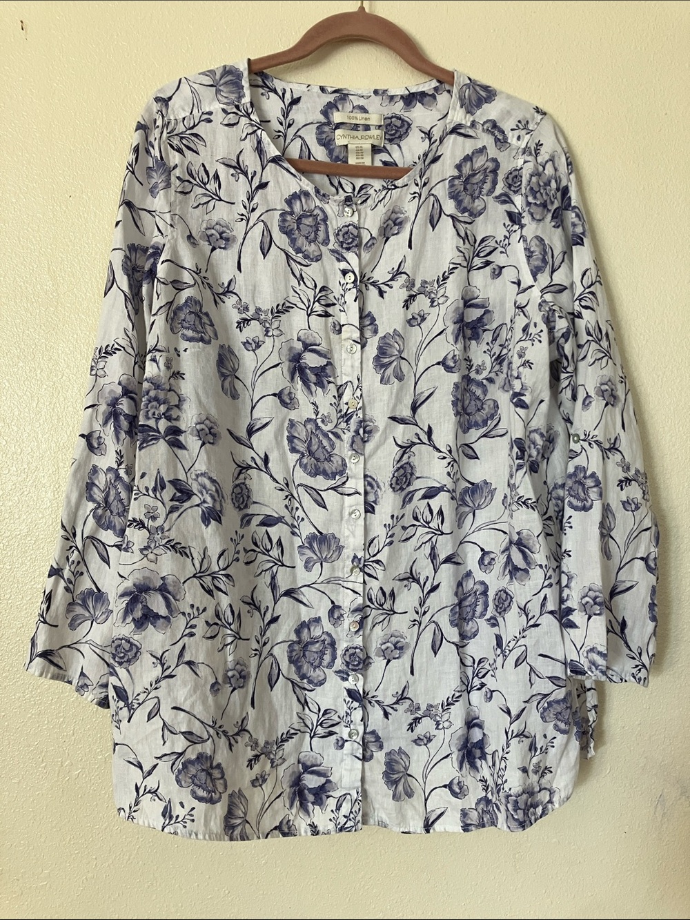Cynthia Rowley Linen Floral Button Down Top, 1X